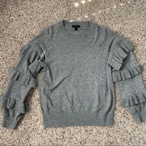 JCREW Gray Ruffle Sleeve Sweater. Size Medium